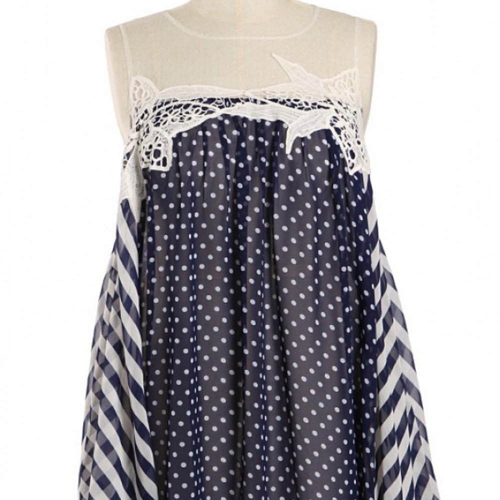 NWT Sheer Striped & Polka Dot Boutique Top